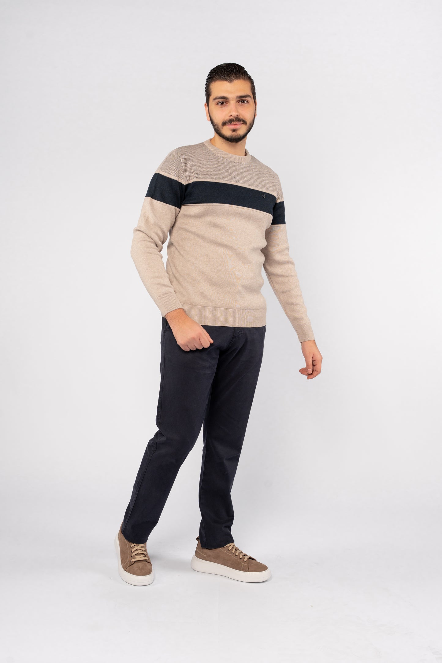 DARK BEIGE CASUAL KNITTED SWEATER