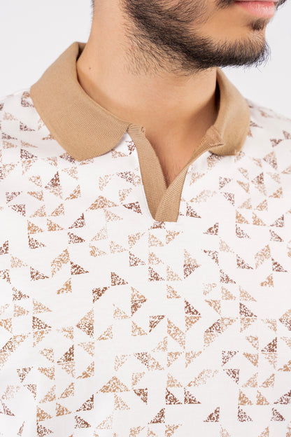 BEIGE GEOMETRICAL POLO