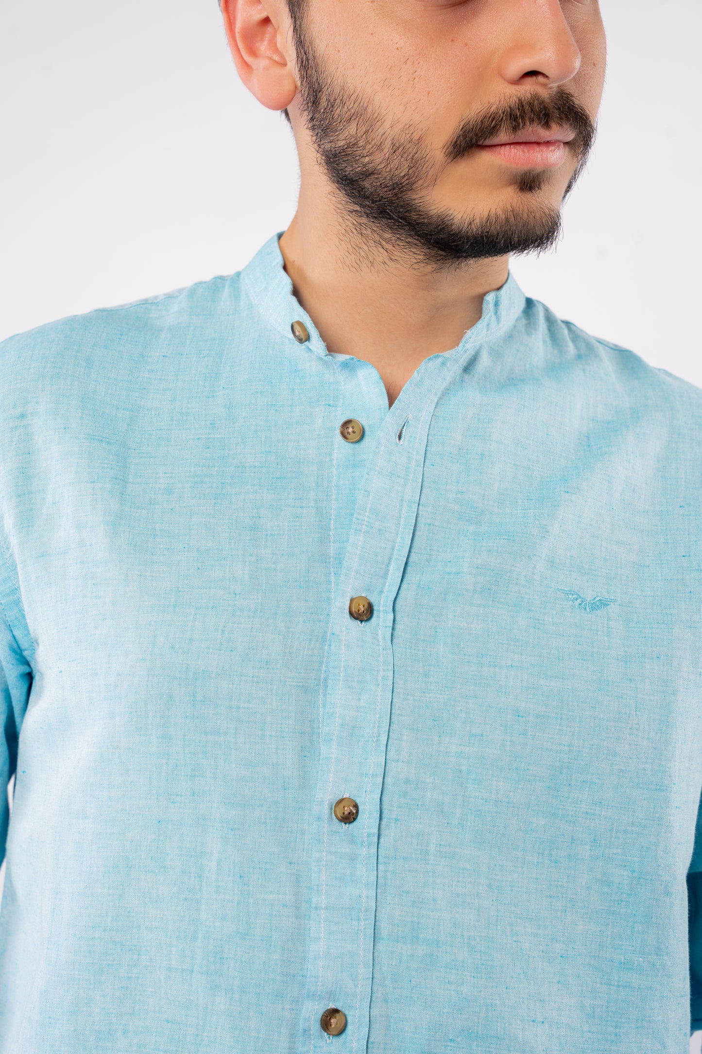 TURQUOISE CHINESE LINEN SHIRT