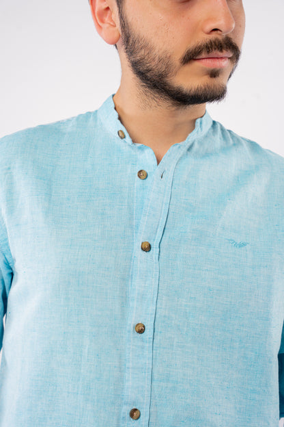 TURQUOISE CHINESE LINEN SHIRT