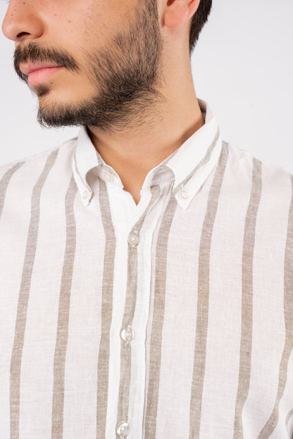 OLIVE LINED LINEN SHIRT