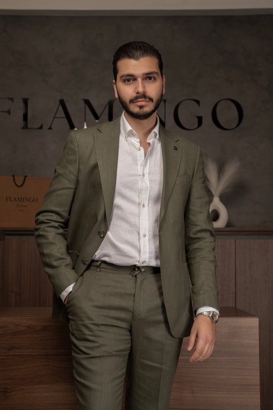 OLIVE CASUAL LINEN SUIT