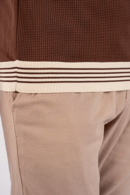 BROWN MIXED ZIPPER TRICOT POLO