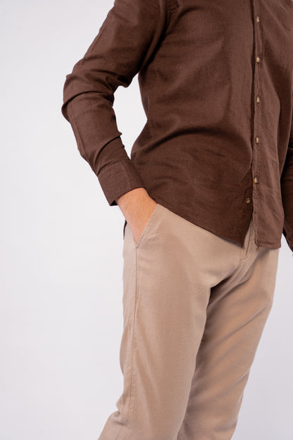 BROWN CHINESE LINEN SHIRT