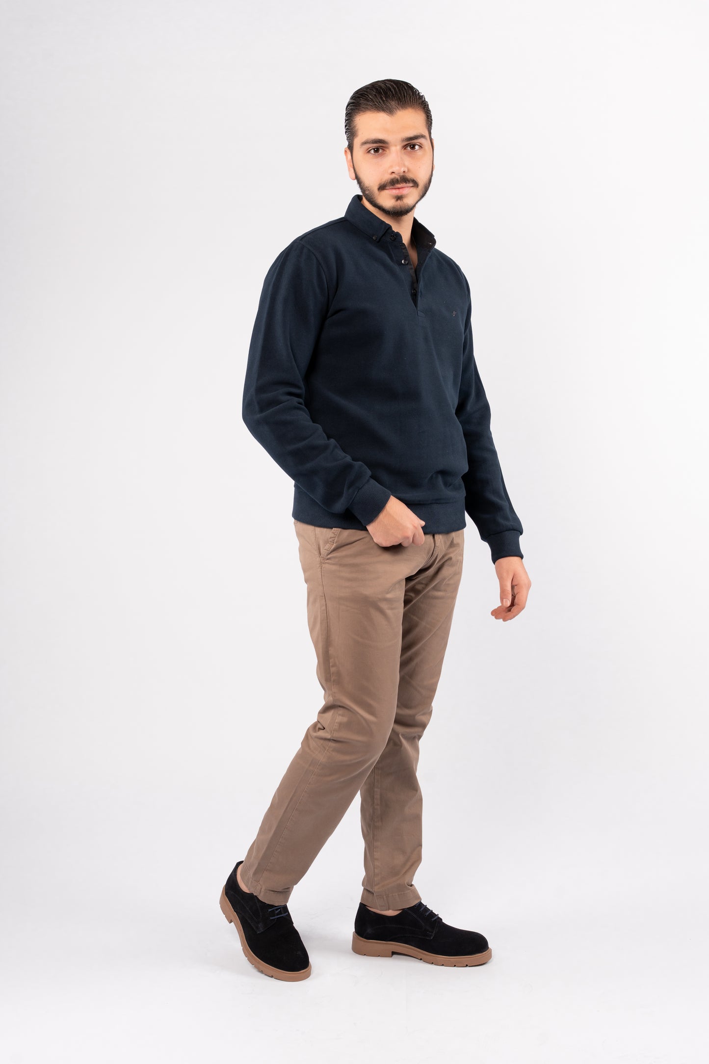 NAVY BUTTON POLO SWEATER