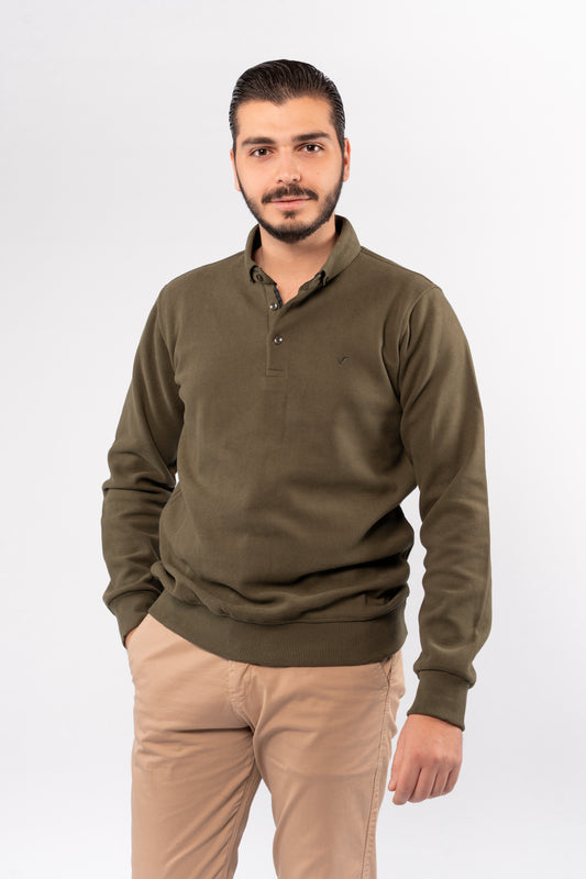 OLIVE BUTTON POLO SWEATER