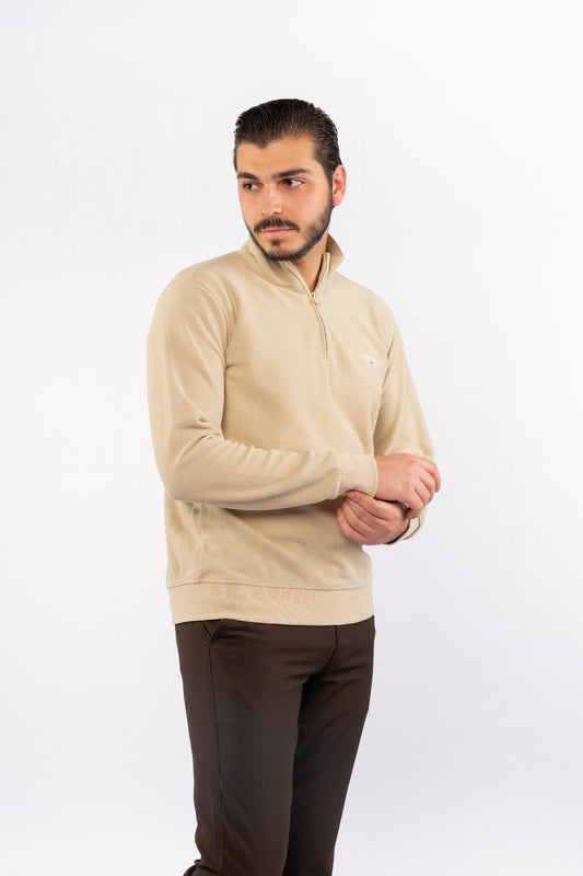 BEIGE HIGHNECK ZIPPER SWEATER