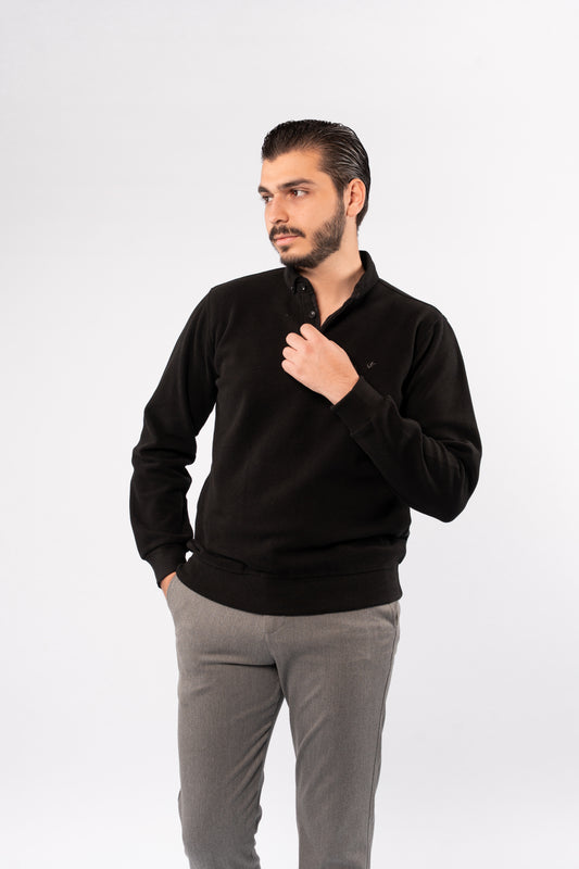 BLACK BUTTON POLO SWEATER