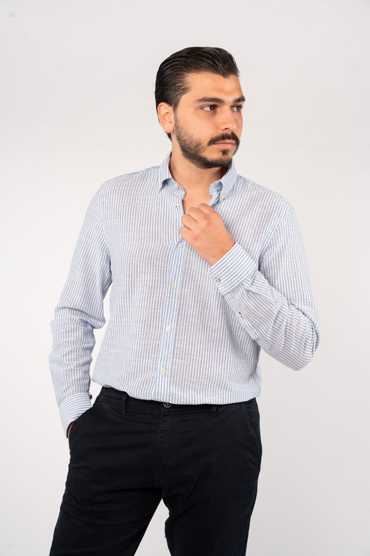 NAVY LINED OXFORD SHIRT
