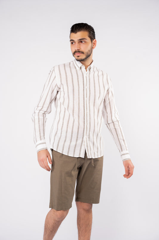 OLIVE LINED LINEN SHIRT