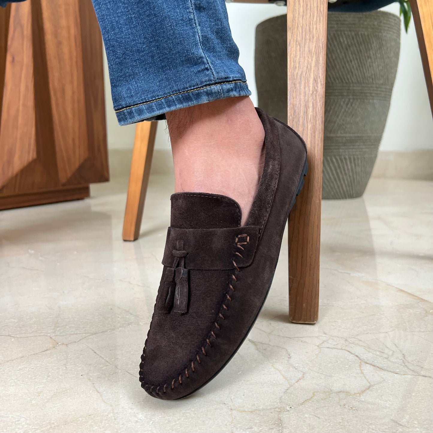 Brown Suede Tassels Moccasin