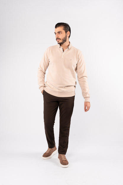 BEIGE BUTTON POLO SWEATER