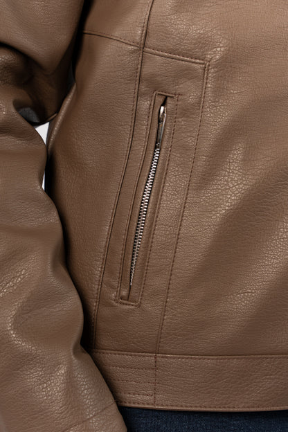 COFFEE CASUAL LEATHER JACKET