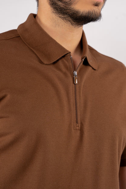 MOCHA PIQUET ZIPPER POLO
