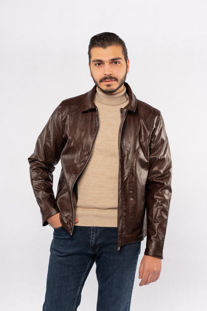 BROWN TRUCKER LEATHER JACKET