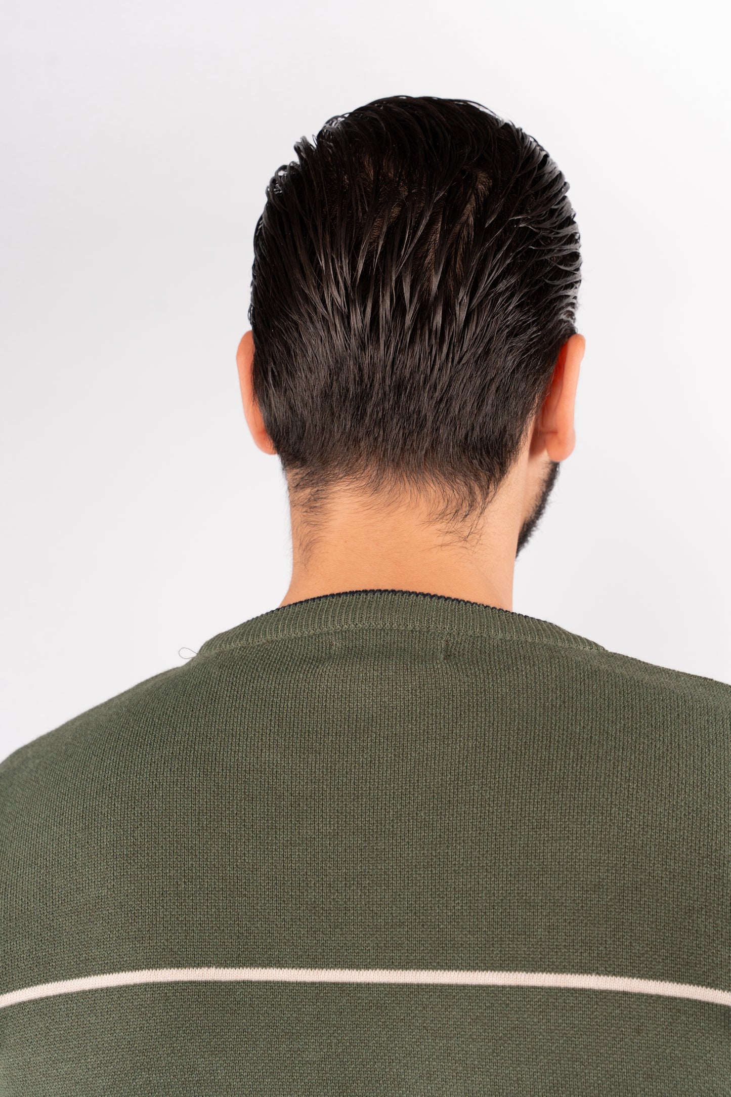 OLIVE-NAVY LINE SWEATER