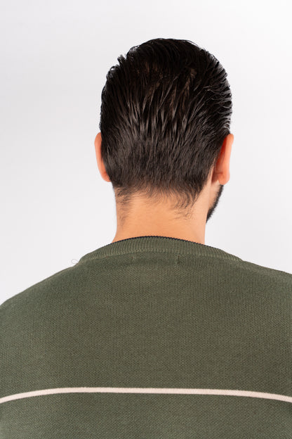 OLIVE-NAVY LINE SWEATER