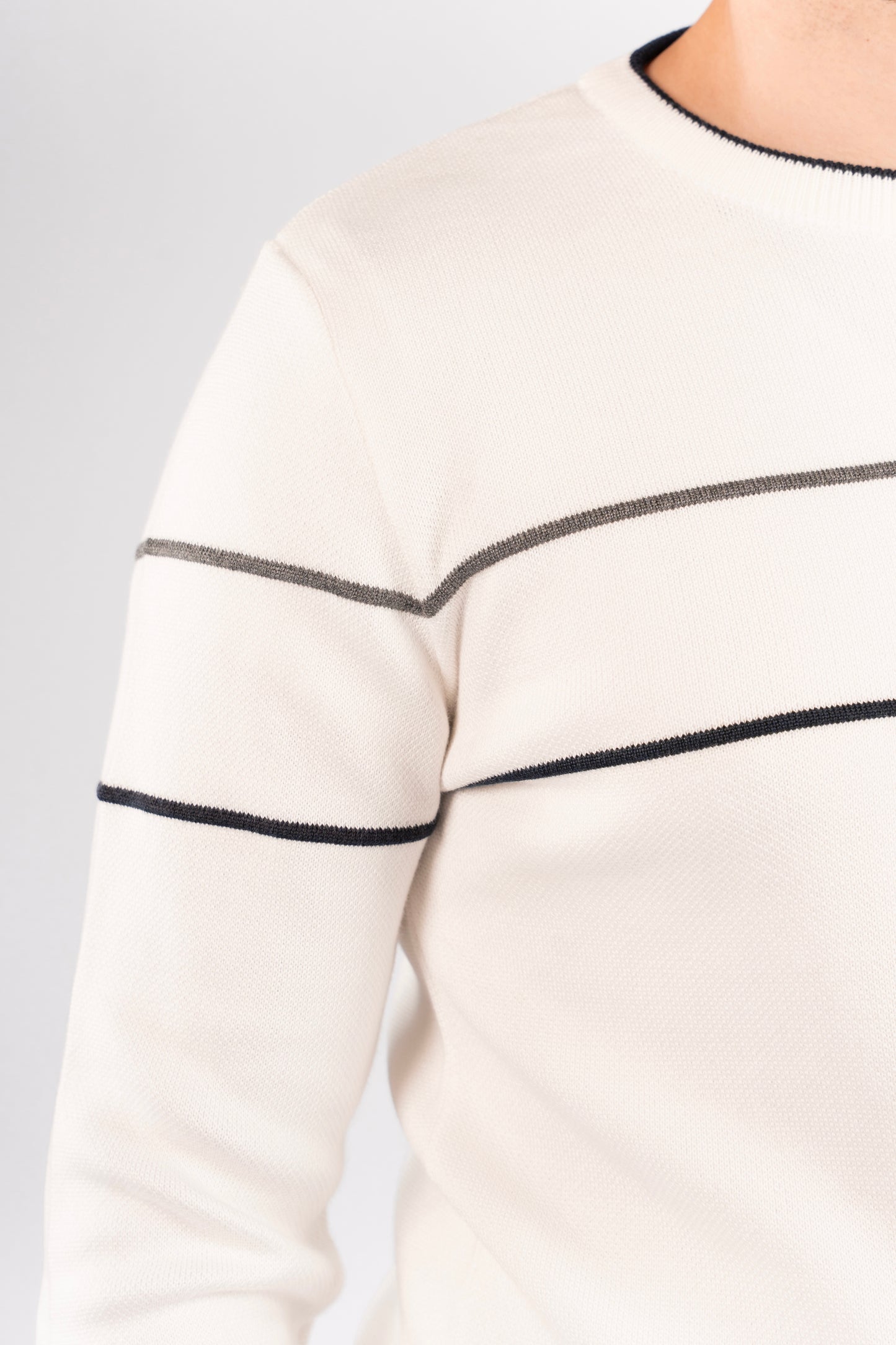 WHITE-NAVY LINE SWEATER