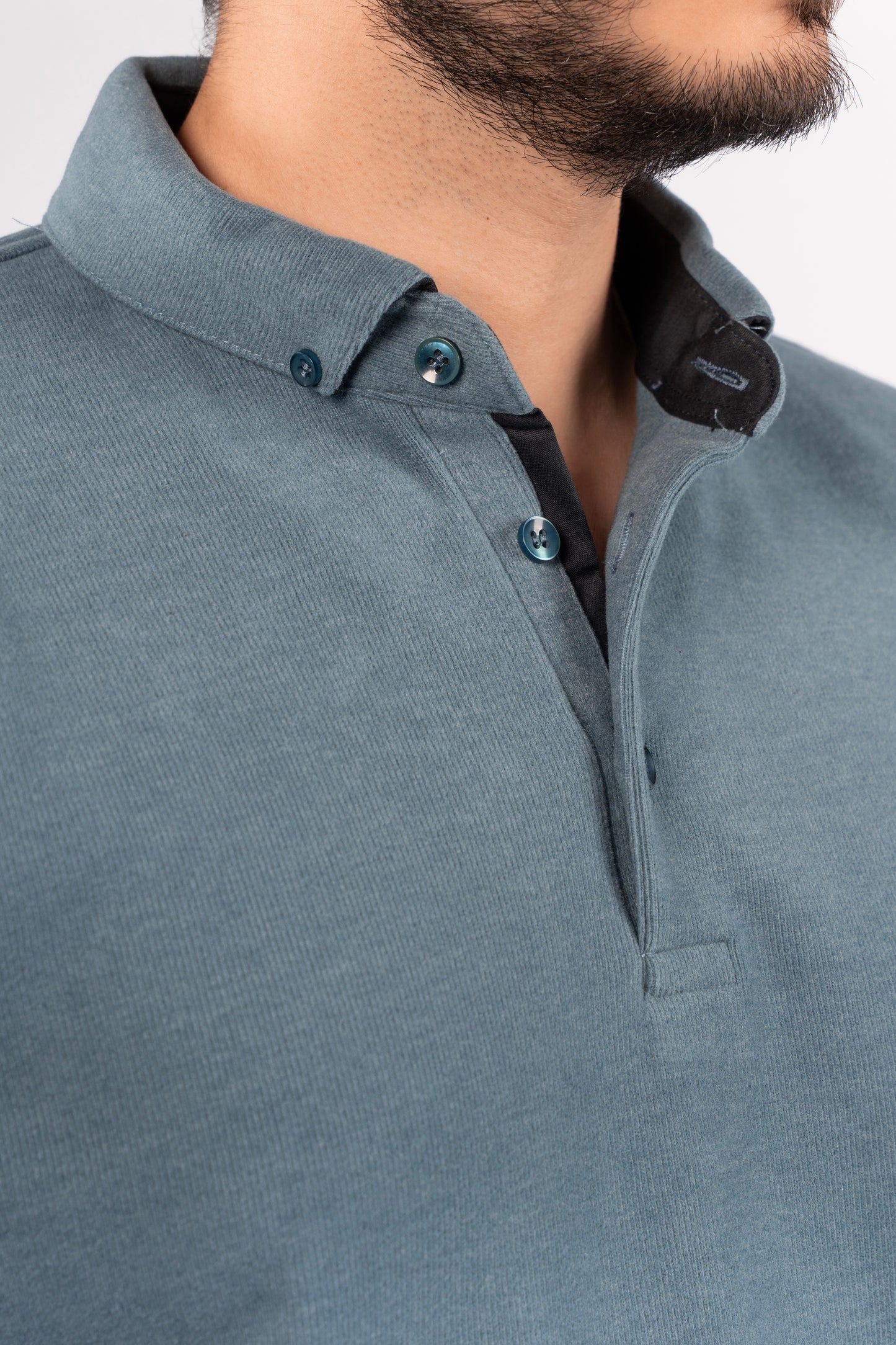 BLUE BUTTON POLO SWEATER