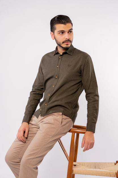 DARK OLIVE LINEN SHIRT