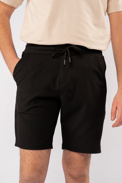 BLACK PIQUET COTTON SHORT