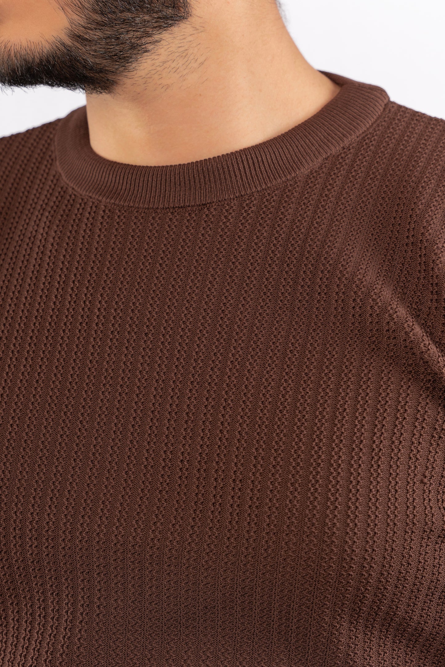 BROWN TRICOT ROUNDNECK SWEATER
