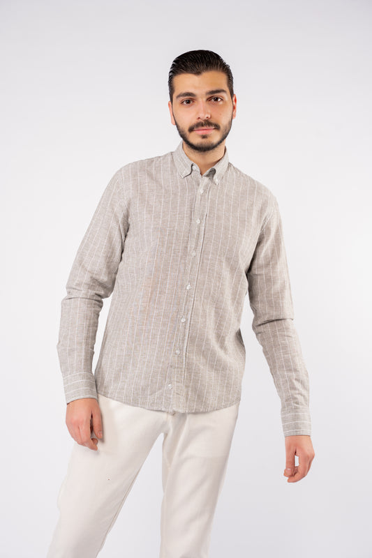 OLIVE WHITE LINED LINEN SHIRT