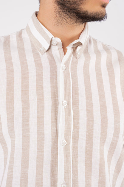 BEIGE LINED LINEN SHIRT