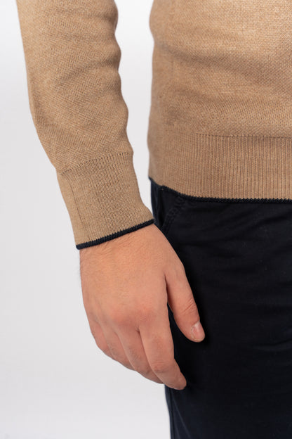 DARK BEIGE NAVY LINE SWEATER