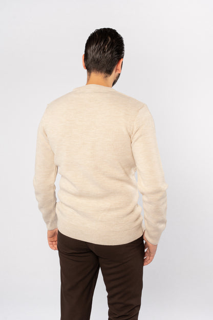 BEIGE ROUND NECK PIQUET SWEATER