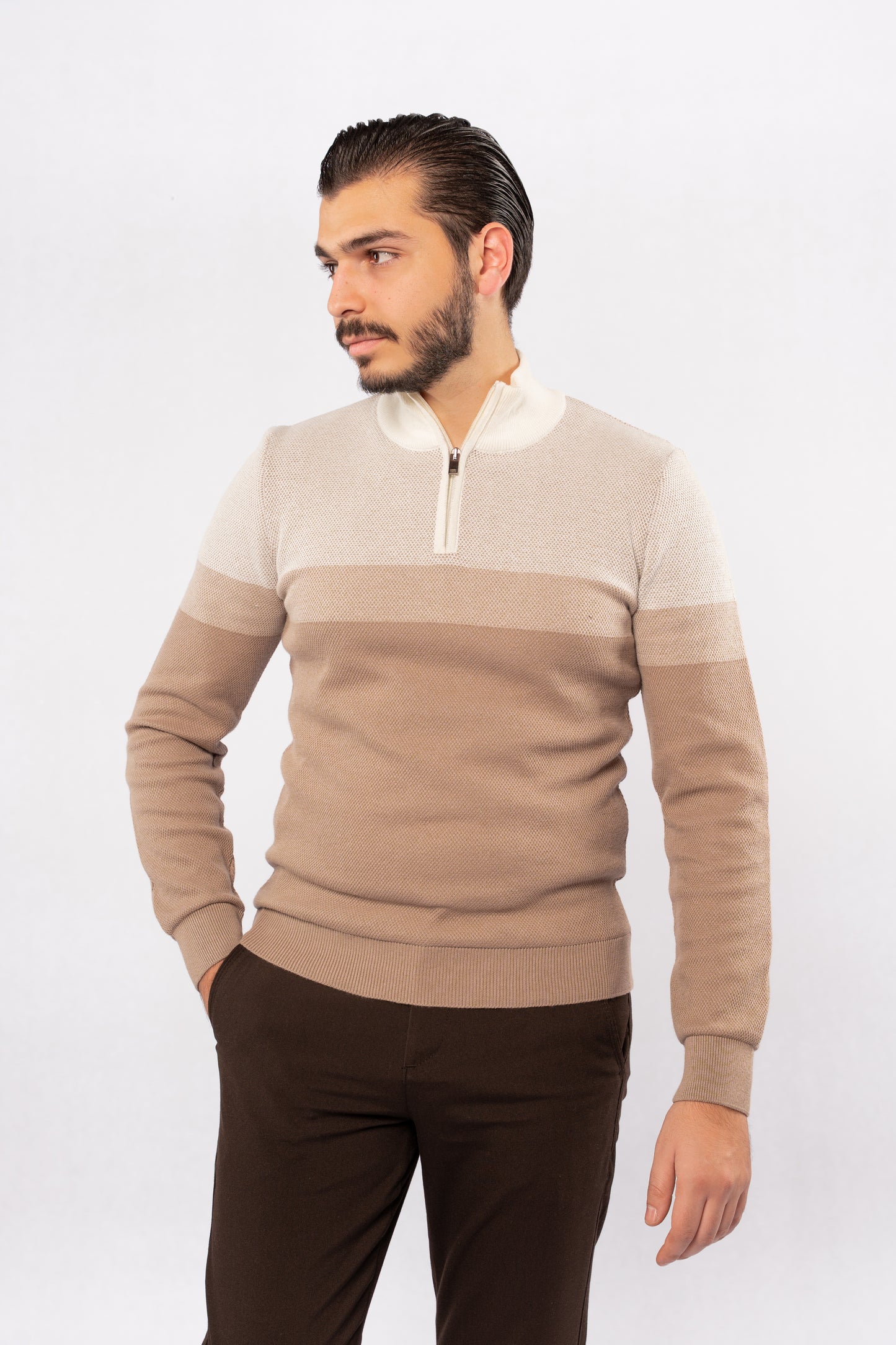 BEIGE CASUAL HIGHNECK ZIPPER