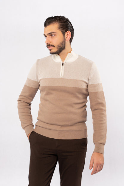 BEIGE CASUAL HIGHNECK ZIPPER