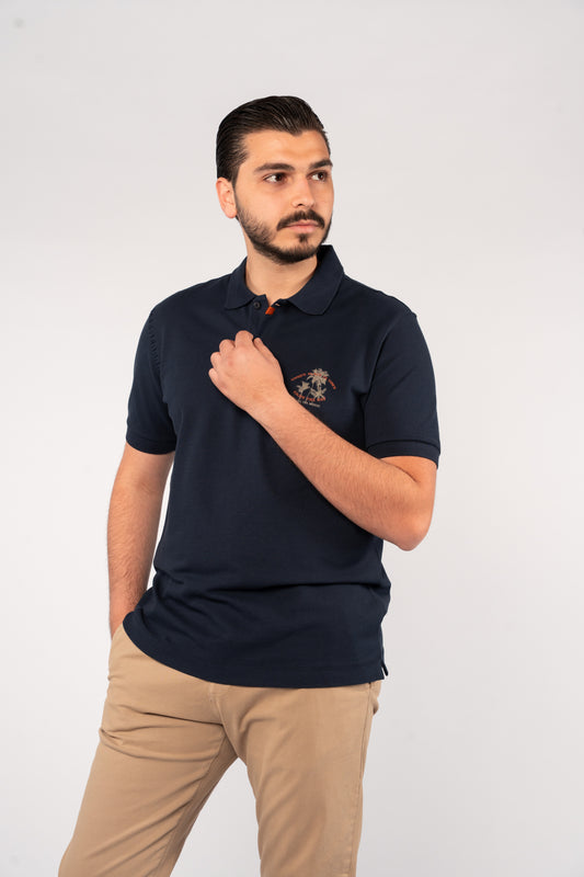 NAVY MINIMAL PALM POLO