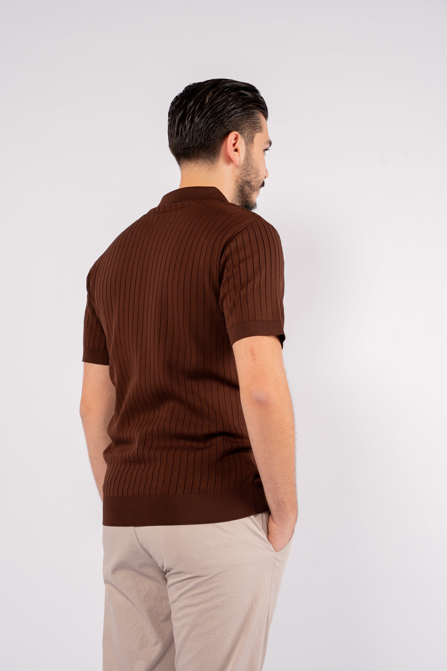 BROWN VNECK LINED POLO