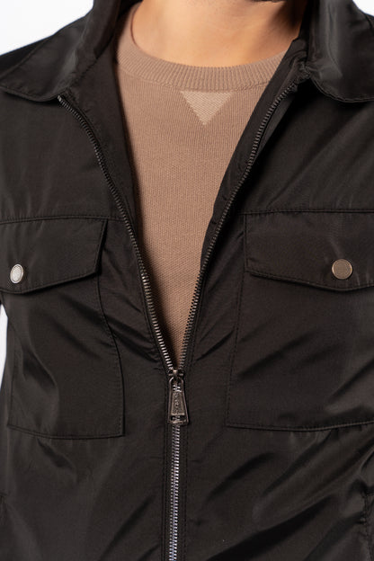 BLACK CASUAL QUILTED JACKET