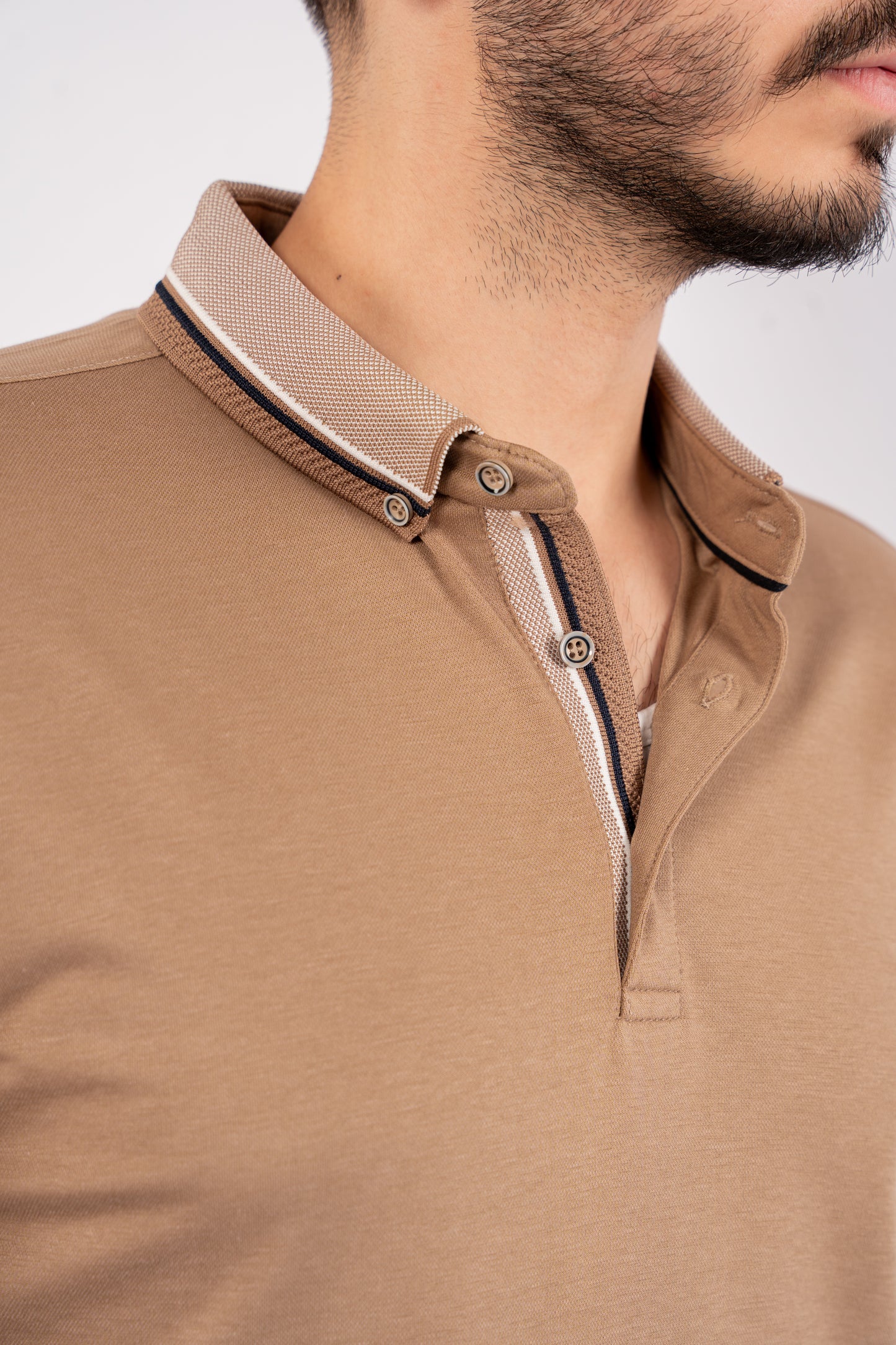 BEIGE MIXED COLLAR POLO