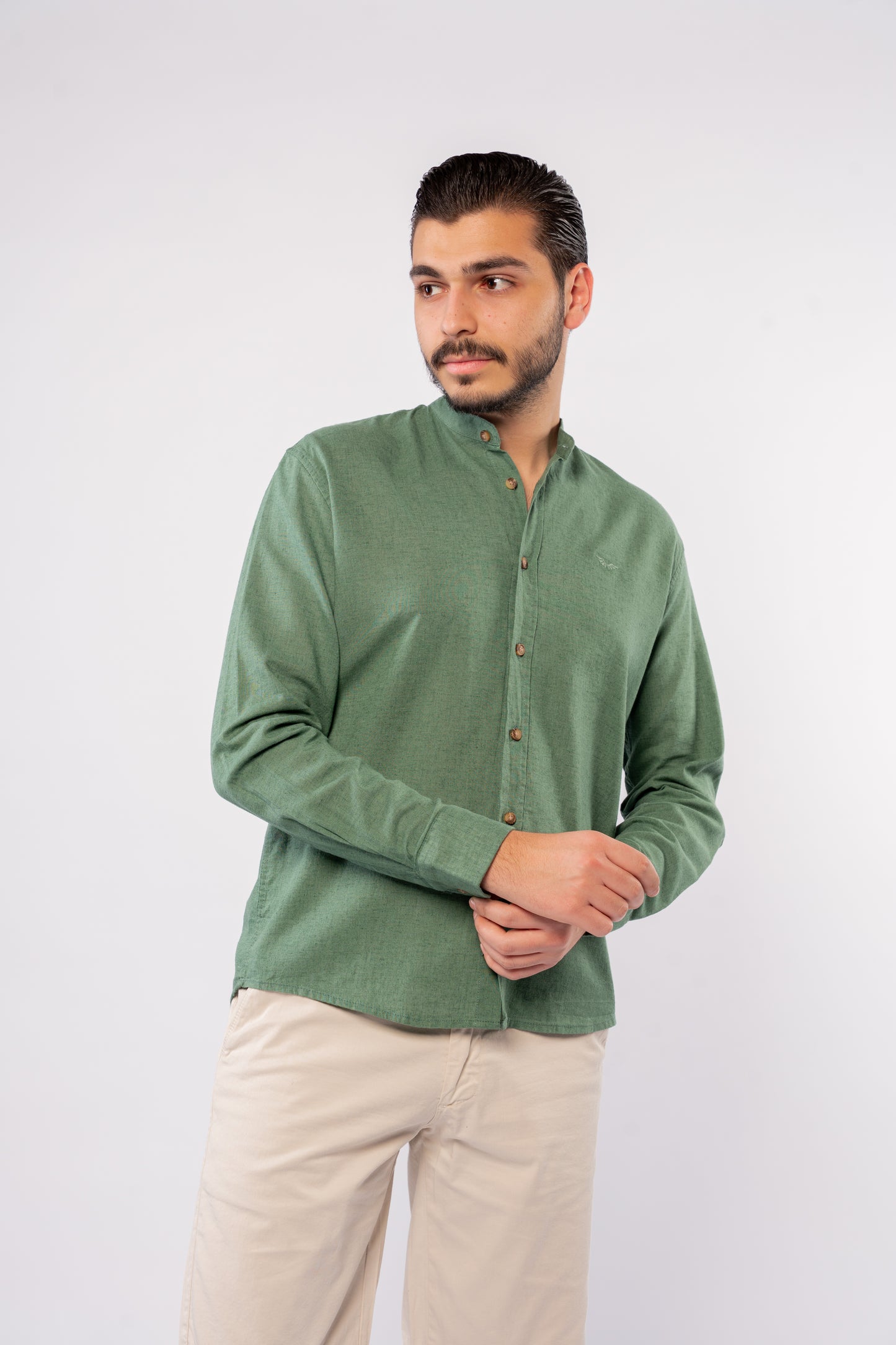DARK GREEN CHINESE LINEN SHIRT