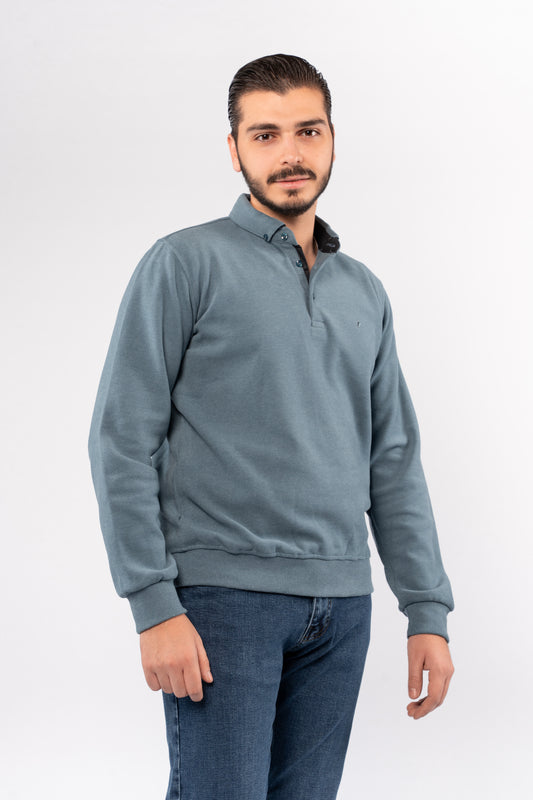 BLUE BUTTON POLO SWEATER