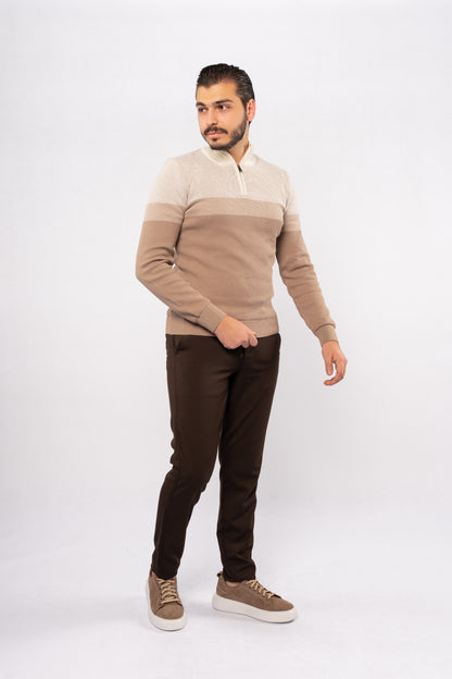 BEIGE CASUAL HIGHNECK ZIPPER