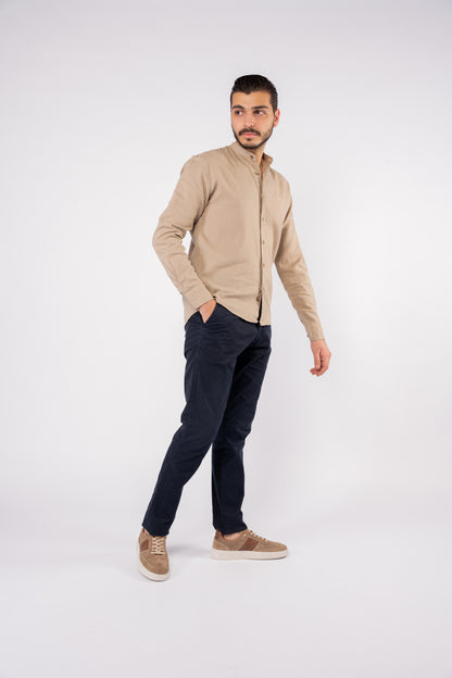 BEIGE CHINESE LINEN SHIRT