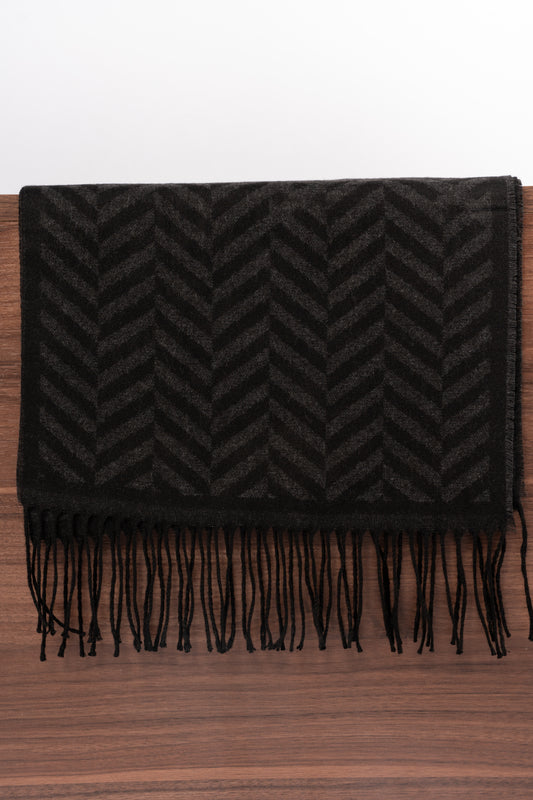 BLACK DIAGONAL LINES CASHMERE SCARF