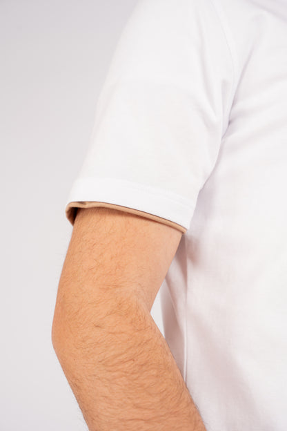WHITE DOUBLE NECKLINE MERCERIZED TSHIRT