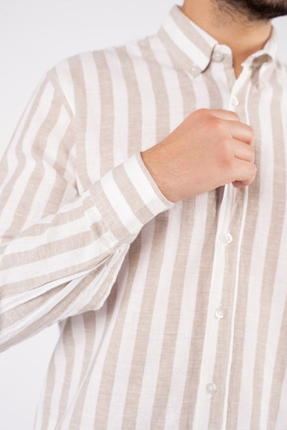 BEIGE LINED LINEN SHIRT