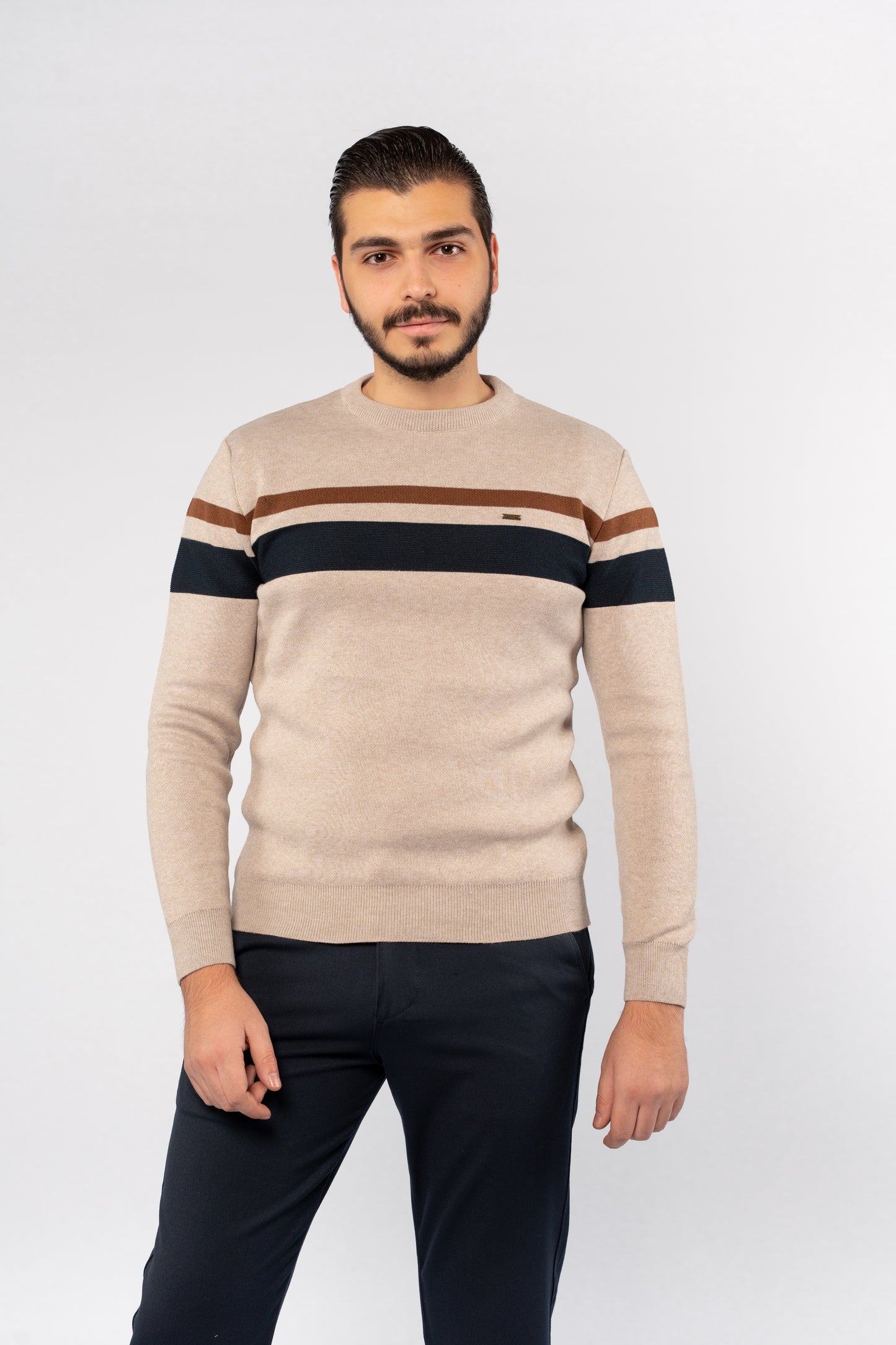 BEIGE DOUBLE LINE SWEATER