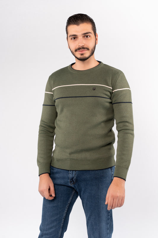 OLIVE-NAVY LINE SWEATER