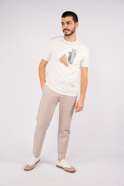 BEIGE GREY ABSTRACT TSHIRT
