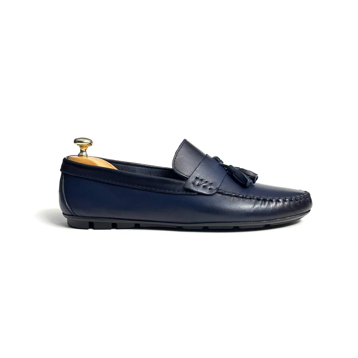 Navy Leather Tassels Moccasin