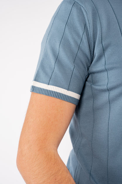 LINED BLUE ZIPPER POLO