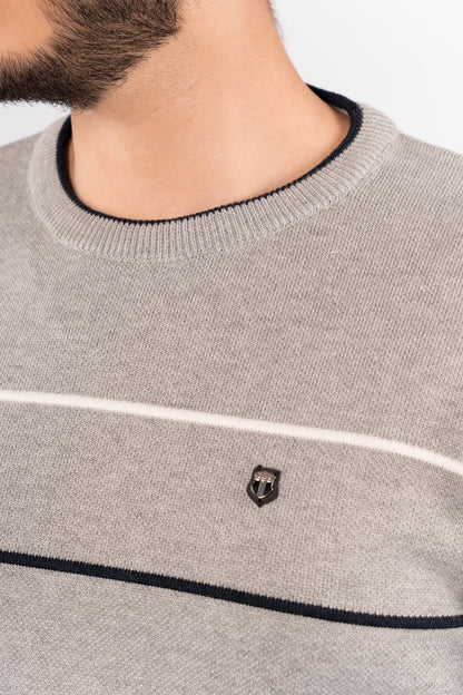 GREY NAVY LINE SWEATER