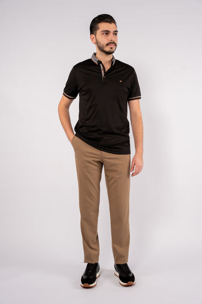 BLACK MIXED COLLAR POLO